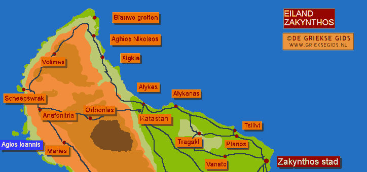 Noord Zakynthos Plattegrond - Waar ligt Alykanas