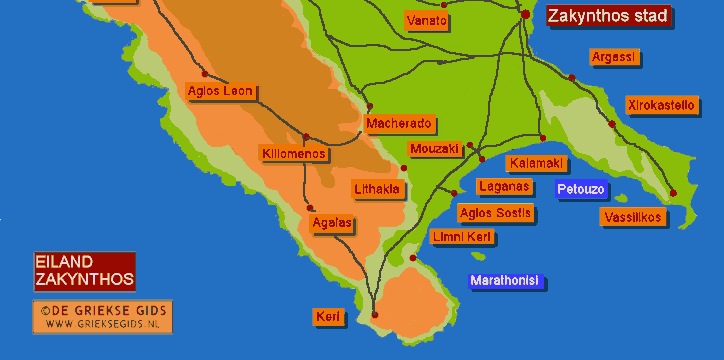 Zuid Zakynthos Plattegrond - Waar ligt Agios Sostis 