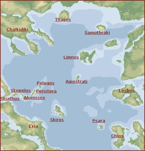 De kaart van Noordelijke Egeische eilanden en van de Sporaden