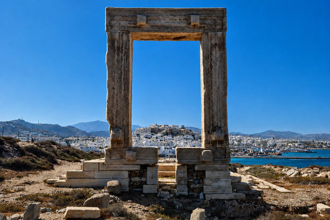Naxos stad Portara tempel | Cycladen - Foto van https://www.grieksegids.nl/fotos/cycladen/naxos/naxos-stad/mid/naxos-stad-001.jpg?v=1783845673