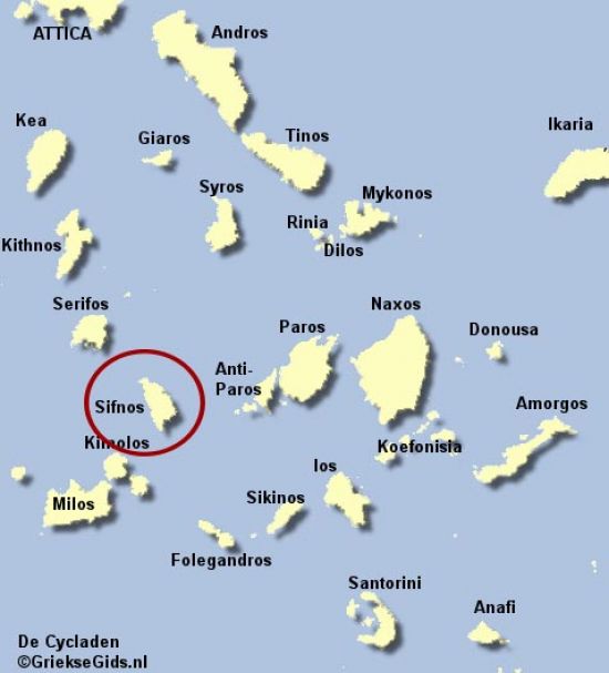 kaart map Sifnos Cycladen Griekenland