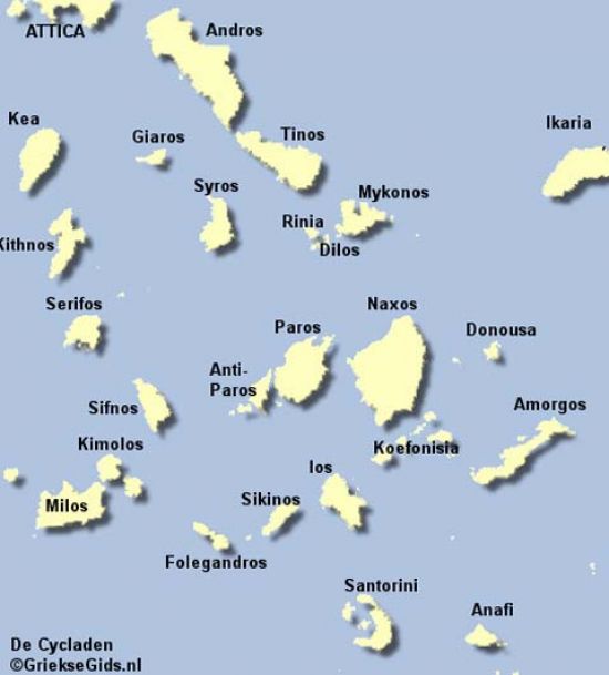Kaart Cycladen eilanden