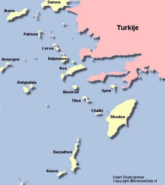 Kaart Dodecanese eilanden Griekenland