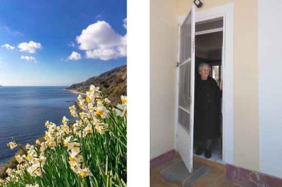 Bloemen en oma op Zakytnthos