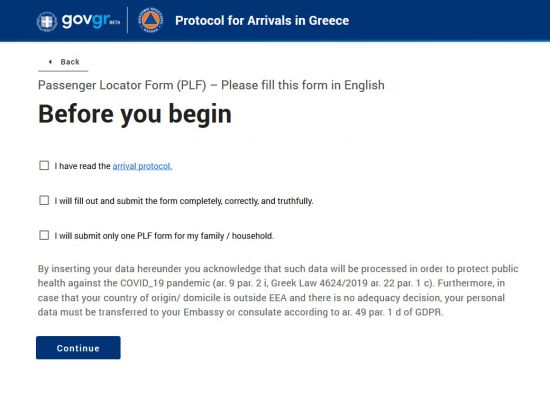 PLF formulier Griekenland