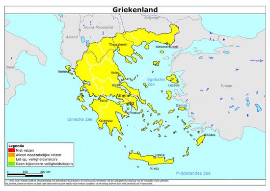 Kaart code geel Griekenland