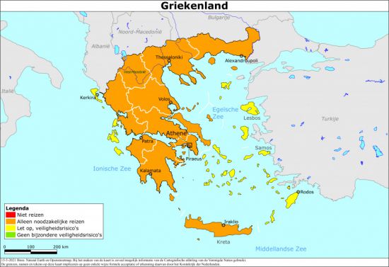 Kaart reisadvies Griekenland 15 mei 2021