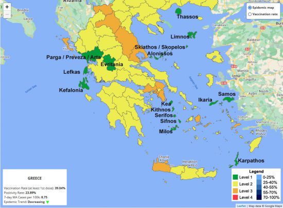 Covid kaart Griekenland