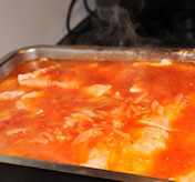 In de oven