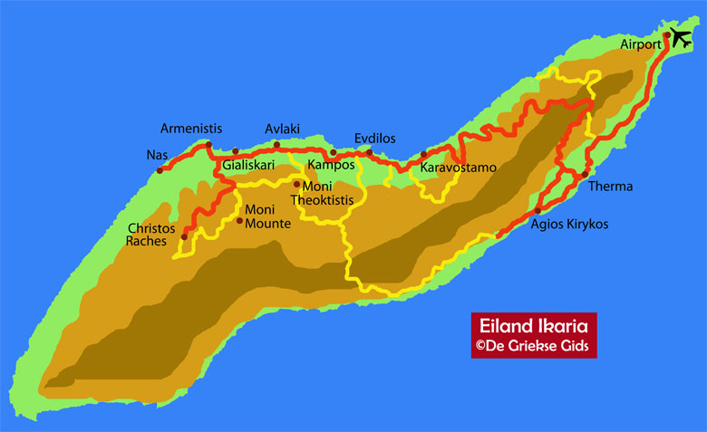 Ikaria Kaart - Landkaart Ikaria