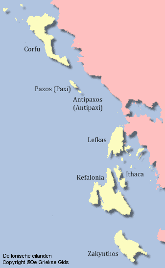 The map of the Ionian Islands