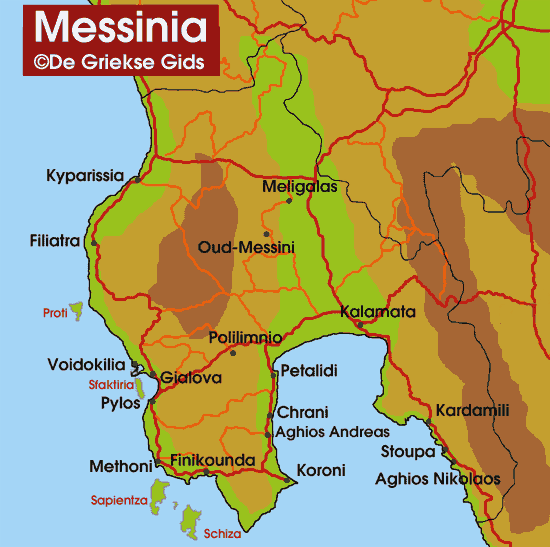 De kaart - Landkaart van Messinia