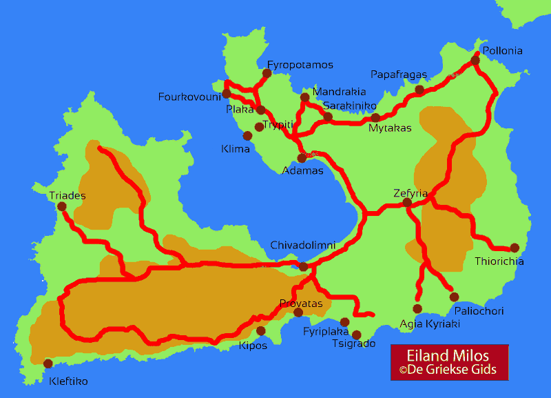 Landkaart / Plattegrond Mykonos