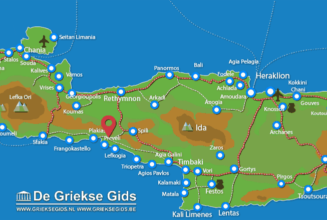 Waar ligt Kourtaliotiko kloof Waar ligt Rethymnon Kreta