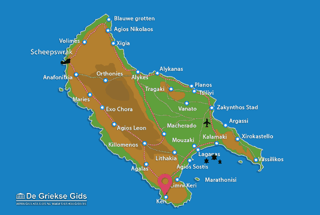 Waar ligt Keri Waar ligt Zakynthos