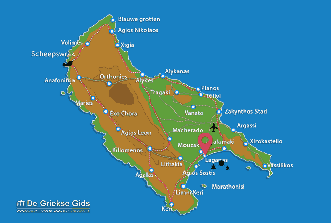 Waar ligt Laganas Waar ligt Zakynthos