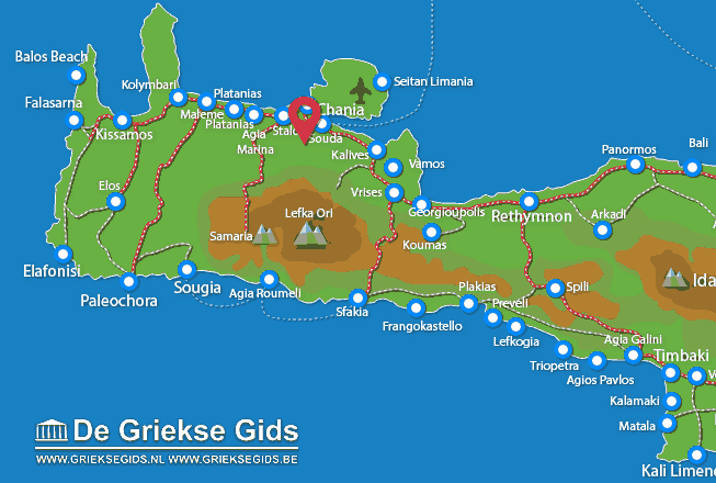 Waar ligt Mournies Waar ligt Chania Kreta