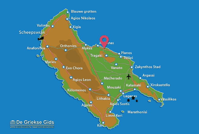 Waar ligt Psarou Waar ligt Zakynthos