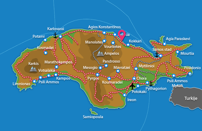 Waar ligt Tsamadou Waar ligt Samos