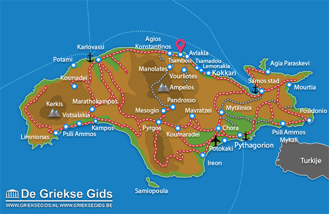 Waar ligt Tsambou beach Waar ligt Samos