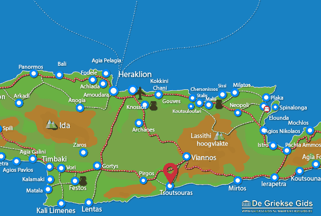 Waar ligt Tsoutsouras Waar ligt Heraklion Kreta