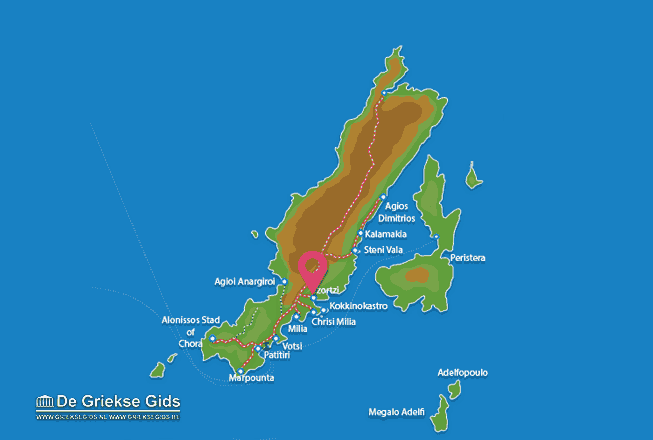 Waar ligt Tzortzi Gialos Waar ligt Alonissos