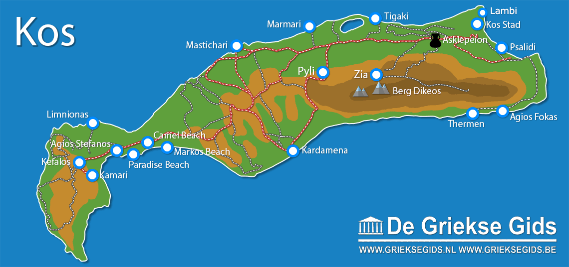 Kaart Kos - Interactieve landkaart plattegrond