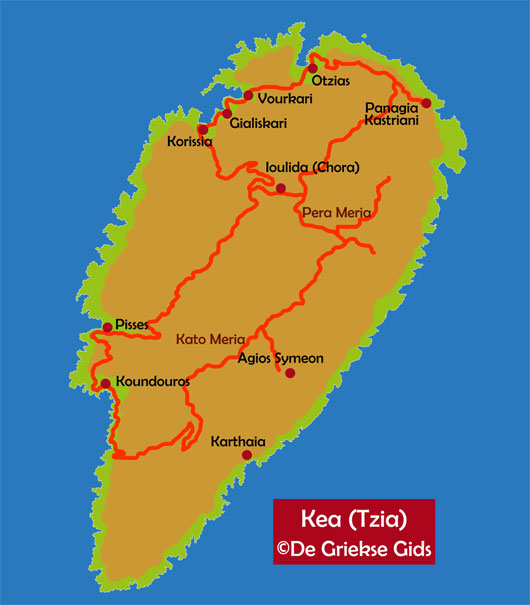 De interactieve kaart van Kea  - De landkaart van Tzia