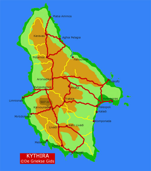 De kaart - Landkaart van Kythira