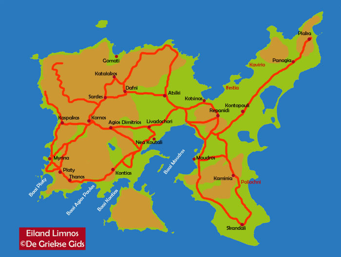 Limnos landkaart - kaart - plattegrond