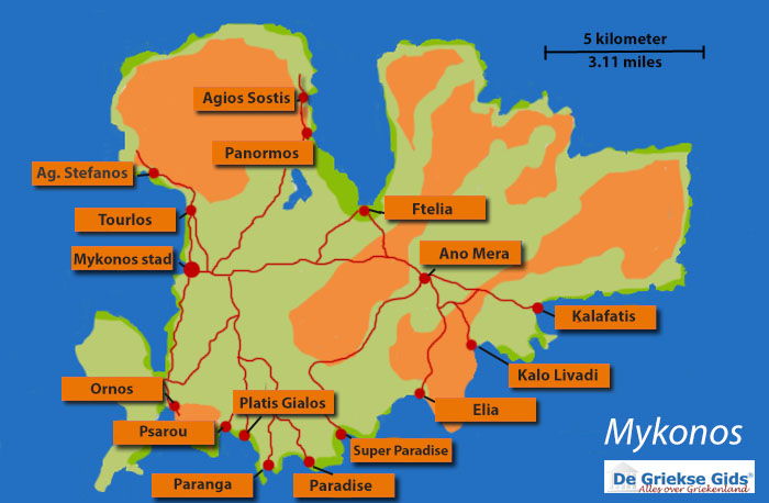 Landkaart / Plattegrond Mykonos
