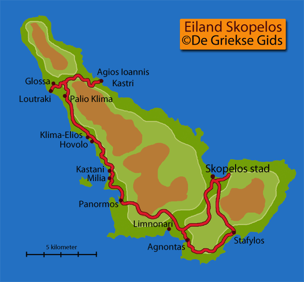 De kaart / landkaart van Skopelos