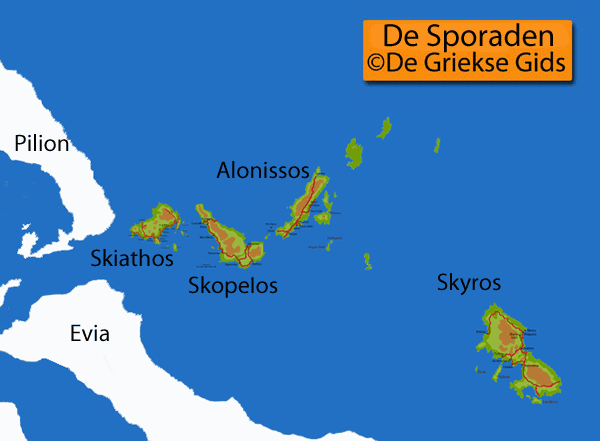 Kaart Eilandhoppen Alonissos Skopelos Skiathos